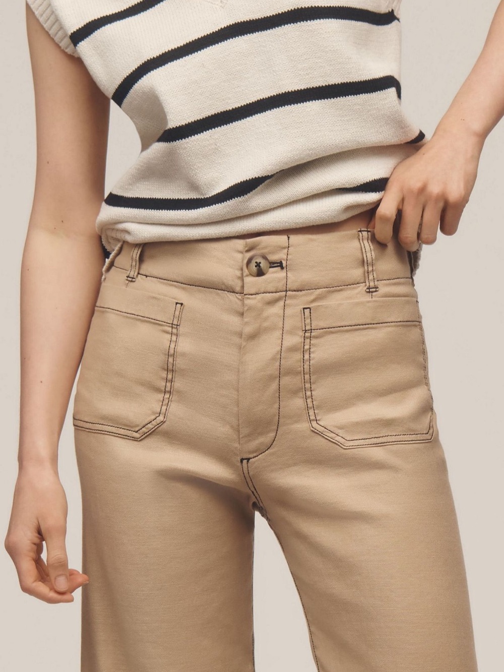 NWT Maeve The Colette Cropped Wide- Leg Pants w/ Contrast Stitching Linen - Picture 3 of 14
